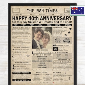 40th Anniversary gift for parents | Printable anniversary party decor | Couple's gift | 1984 Poster | AUSTRALIA version | Digital Download