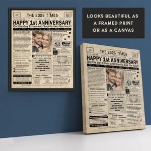1 year anniversary, 1st anniversary gift for husband or wife, Printable paper anniversary gift containing news & highlights from 2025 in USA image 6