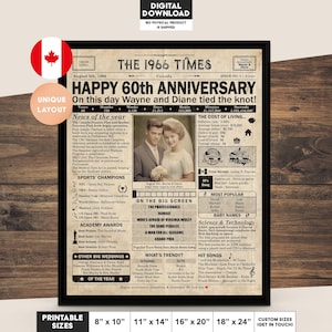 Regalo de 60.º aniversario para padres / Decoración imprimible para fiesta de aniversario / Regalo para parejas / Póster de 1966 / Versión CANADÁ / Descarga digital imagen 1