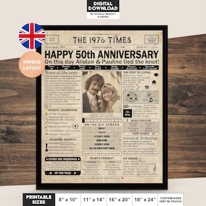 50th Anniversary gift for parents | Printable anniversary party decor | Couple's gift | 1976 Poster | UK version | Digital Download image 1