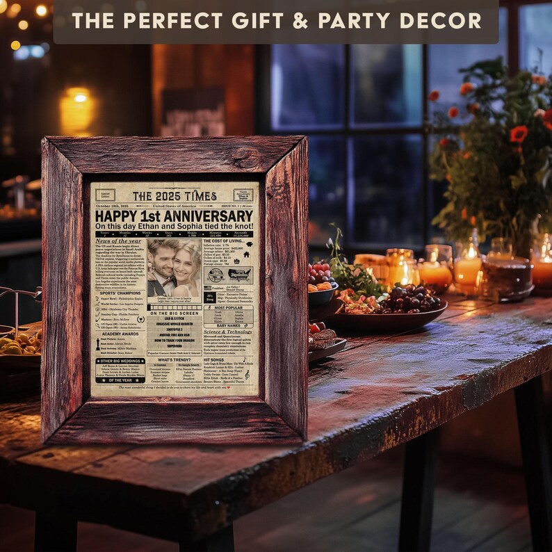 1 year anniversary, 1st anniversary gift for husband or wife, Printable paper anniversary gift containing news & highlights from 2025 in USA image 7