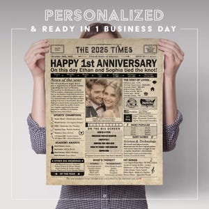 1 year anniversary, 1st anniversary gift for husband or wife, Printable paper anniversary gift containing news & highlights from 2025 in USA image 5