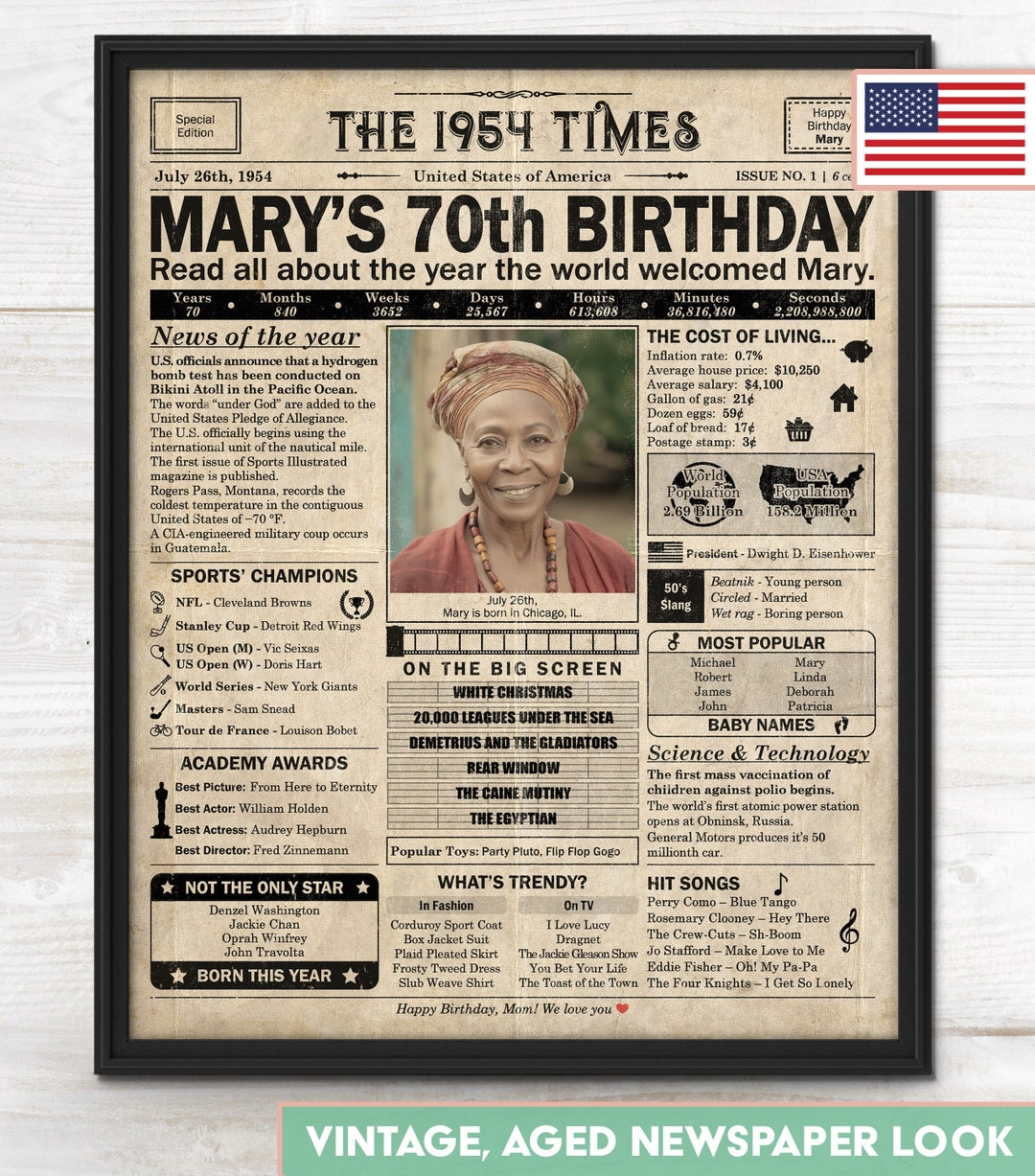 70th Birthday Newspaper Poster, Printable 70th Birthday Party Decor ...