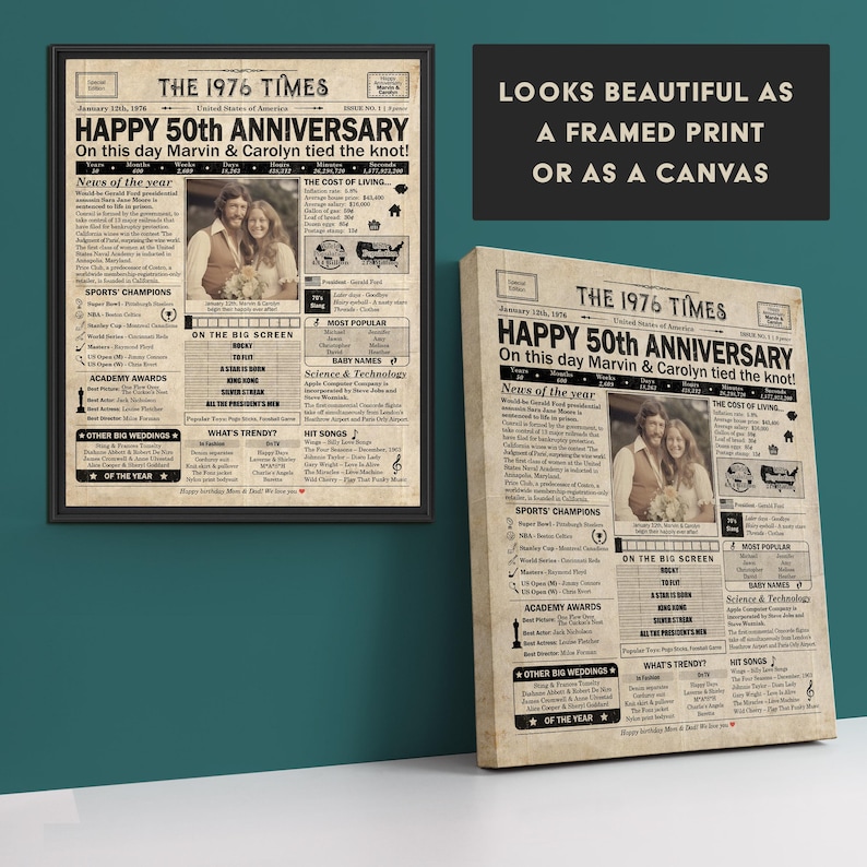 50th Anniversary gift for parents | Printable anniversary party decor | Couple's gift | 1976 Poster | US version | Digital Download image 6
