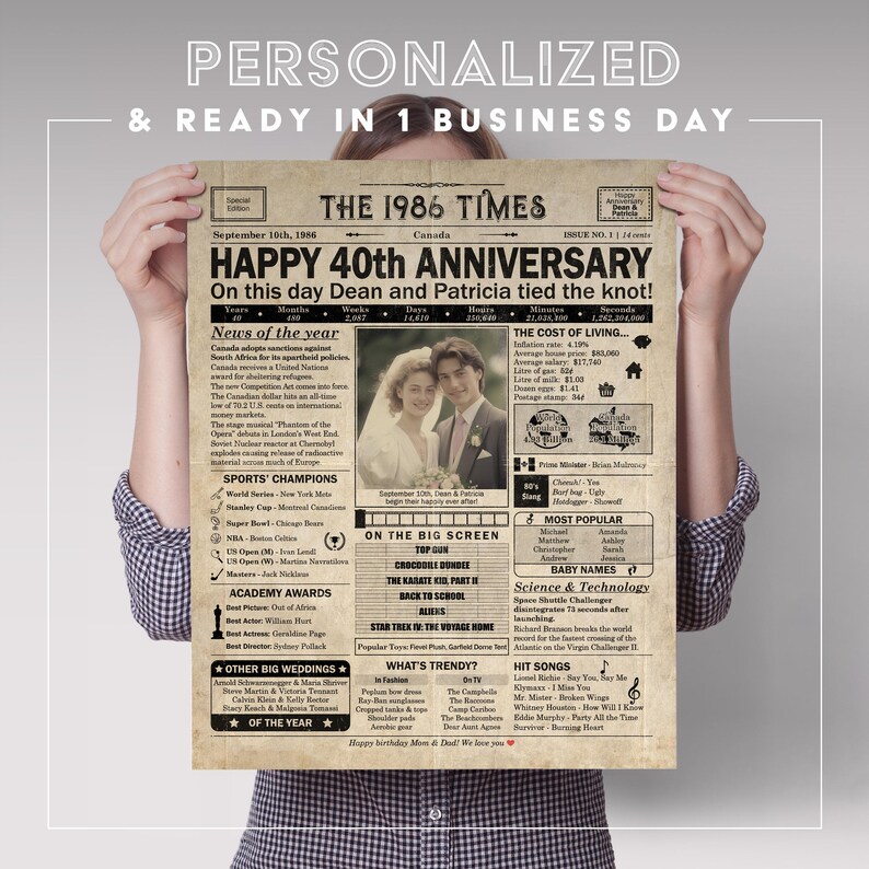 40th Anniversary gift for parents | Printable anniversary party decor | Couple's gift | 1986 Poster | CANADA version | Digital Download image 5