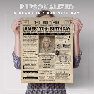 70th Birthday Newspaper Poster, Printable 70th Birthday Party Decor ...