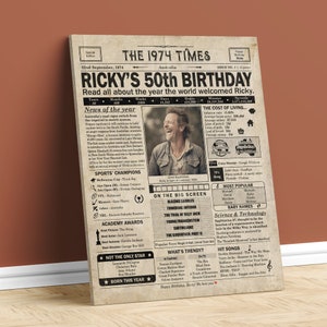 50th Birthday gift for husband or wife Printable birthday party decor 1974 Poster Old newspaper design Australia Digital Download image 4