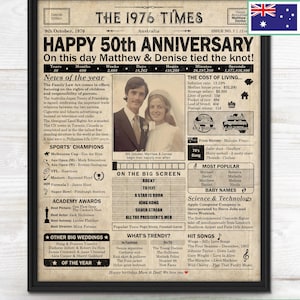 50th Anniversary gift for parents | Printable anniversary party decor | Couple's gift | 1976 Poster | AUSTRALIA version | Digital Download image 2