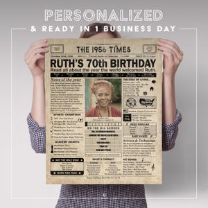 70er Geburtstag Zeitungsplakat, druckbares 70er Geburtstagsparty Dekor, Geburtstagsplakat mit Neuigkeiten und Highlights aus dem Jahr 1956 in den USA Bild 5