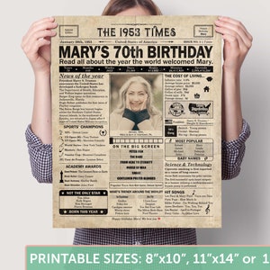 70th Birthday Newspaper Poster Printable 70th Birthday Party - Etsy