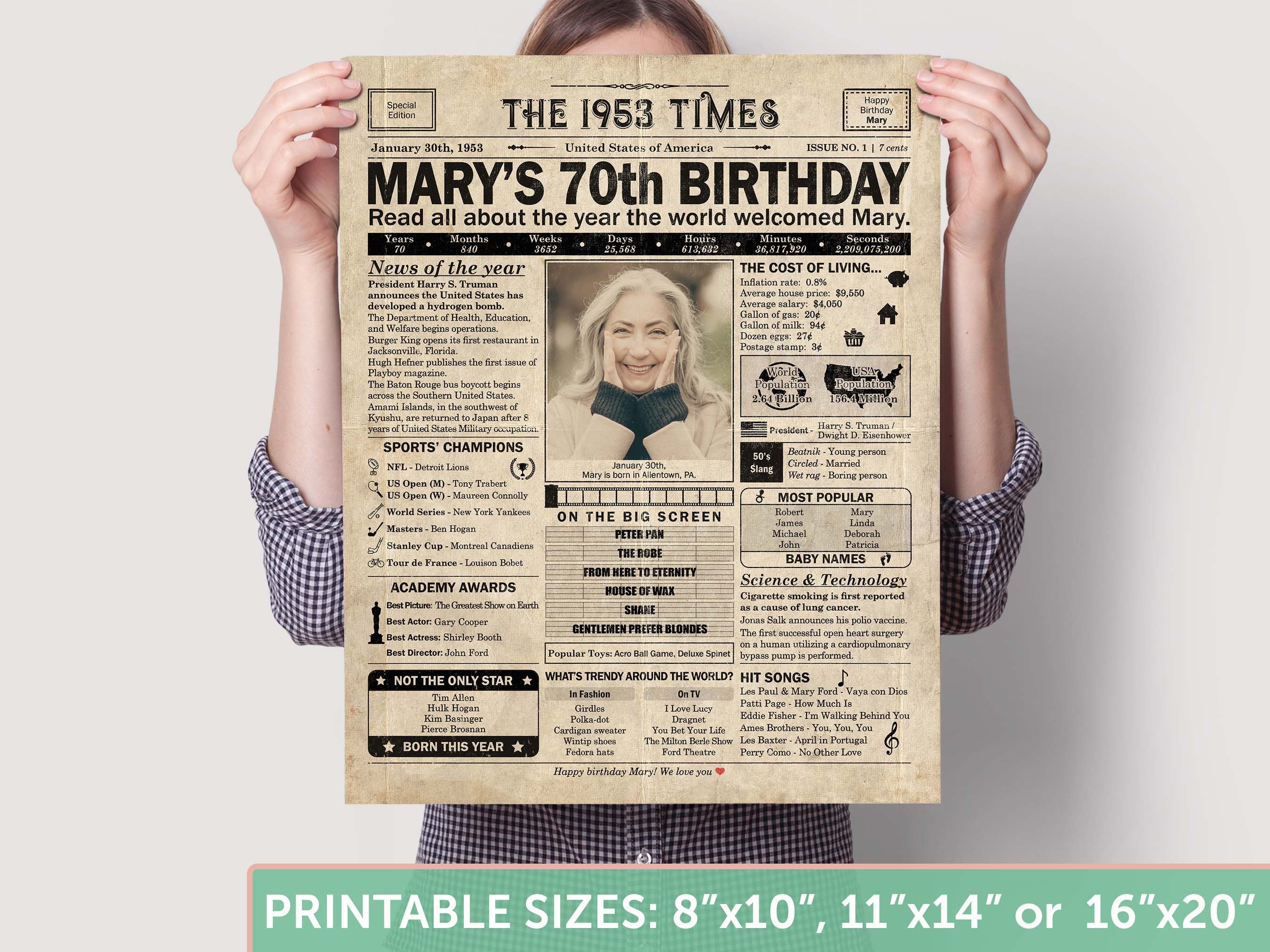 70th Birthday Newspaper Poster Printable 70th Birthday Party - Etsy Canada