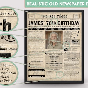 70th Birthday Newspaper Poster, Printable 70th Birthday Party Decor ...