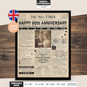 60th Anniversary gift for parents | Printable anniversary party decor | Couple's gift | 1966 Poster | UK version | Digital Download image 1