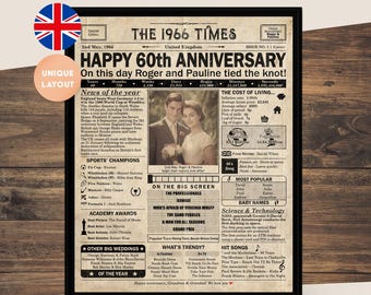 60th Anniversary gift for parents | Printable anniversary party decor | Couple's gift | 1966 Poster | UK version | Digital Download