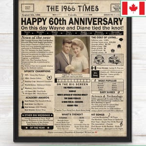 Regalo de 60.º aniversario para padres / Decoración imprimible para fiesta de aniversario / Regalo para parejas / Póster de 1966 / Versión CANADÁ / Descarga digital imagen 2