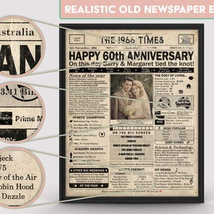 60th Anniversary gift for parents | Printable anniversary party decor | Couple's gift | 1966 Poster | AUSTRALIA version | Digital Download image 3