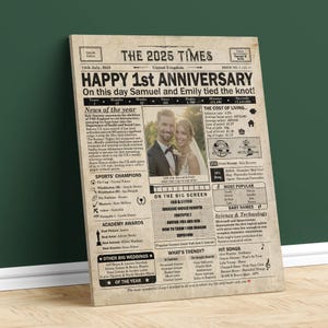1 year anniversary, 1st anniversary gift for husband or wife, Printable paper anniversary gift containing news & highlights from 2025 in UK image 4