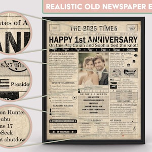 1st Anniversary gift for husband or wife | Printable paper anniversary party decor | Couple's gift | 2025 Poster | US version | Digital File image 3