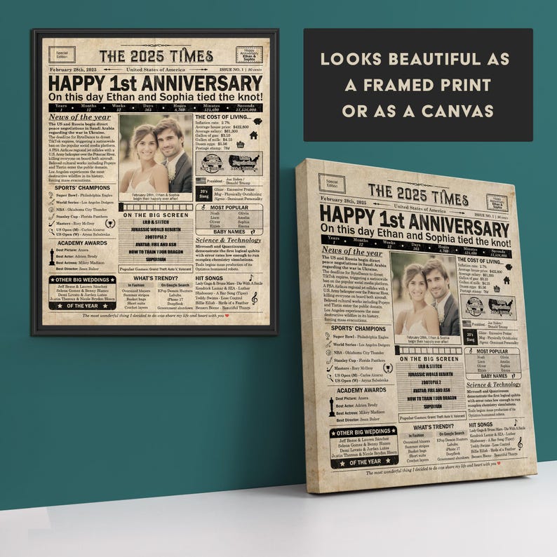 1st Anniversary gift for husband or wife | Printable paper anniversary party decor | Couple's gift | 2025 Poster | US version | Digital File image 6