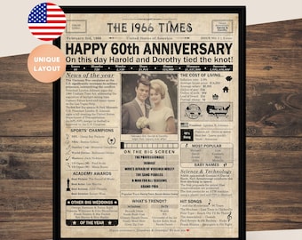 Regalo de 60.º aniversario para padres / Decoración imprimible para fiesta de aniversario / Regalo para parejas / Póster de 1966 / Versión estadounidense / Descarga digital