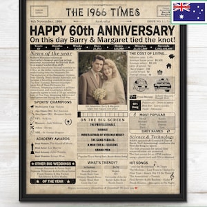 60th Anniversary gift for parents | Printable anniversary party decor | Couple's gift | 1966 Poster | AUSTRALIA version | Digital Download image 2