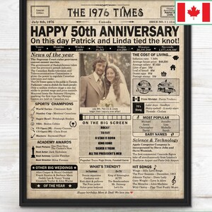 50th Anniversary gift for parents | Printable anniversary party decor | Couple's gift | 1976 Poster | CANADA version | Digital Download image 2