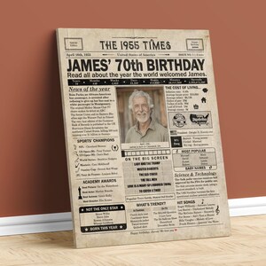 70th Birthday Newspaper Poster, Printable 70th Birthday Party Decor ...