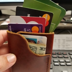 Cartera de bolsillo frontal - Cuero - Hecha a mano - Cosida a mano con hilo encerado - Cartera minimalista - Tarjeta y efectivo