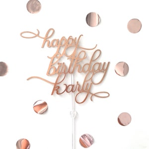 Rose Gold Cursive Cake Topper: Metallic Party Decor