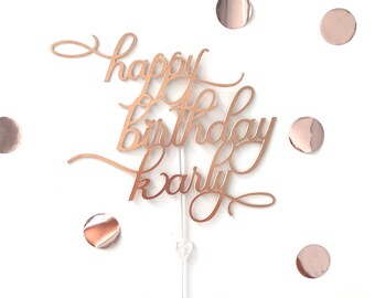 Rose Gold Cursive Cake Topper: Metallic Party Decor