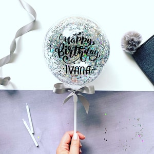 Balloon Cake Topper relleno de confeti. Globo de cumpleaños personalizado de bricolaje