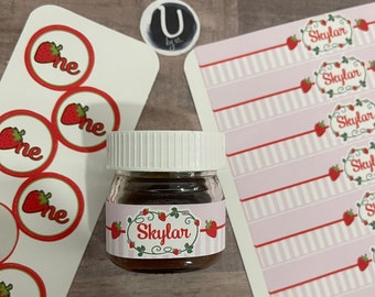 Mini étiquettes Nutella | Fête des fraises | Étiquettes Nutella | Berry premier anniversaire | Cadeau personnalisé | Étiquettes Nutella personnalisées