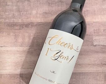 Foiled Wine Labels. Anniversary Wine Label. Wedding Wine Label. Cheers To Wine Labels