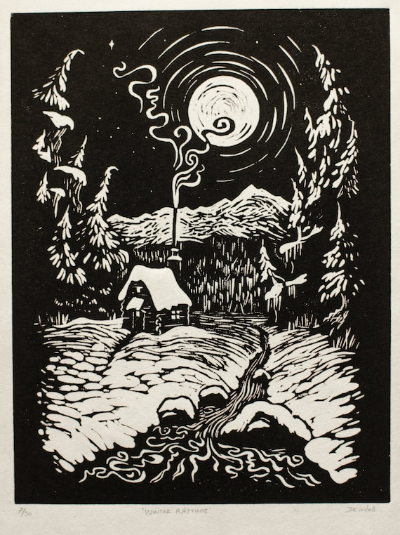 Lino Cut Print - 'winter Rhythms' - Etsy