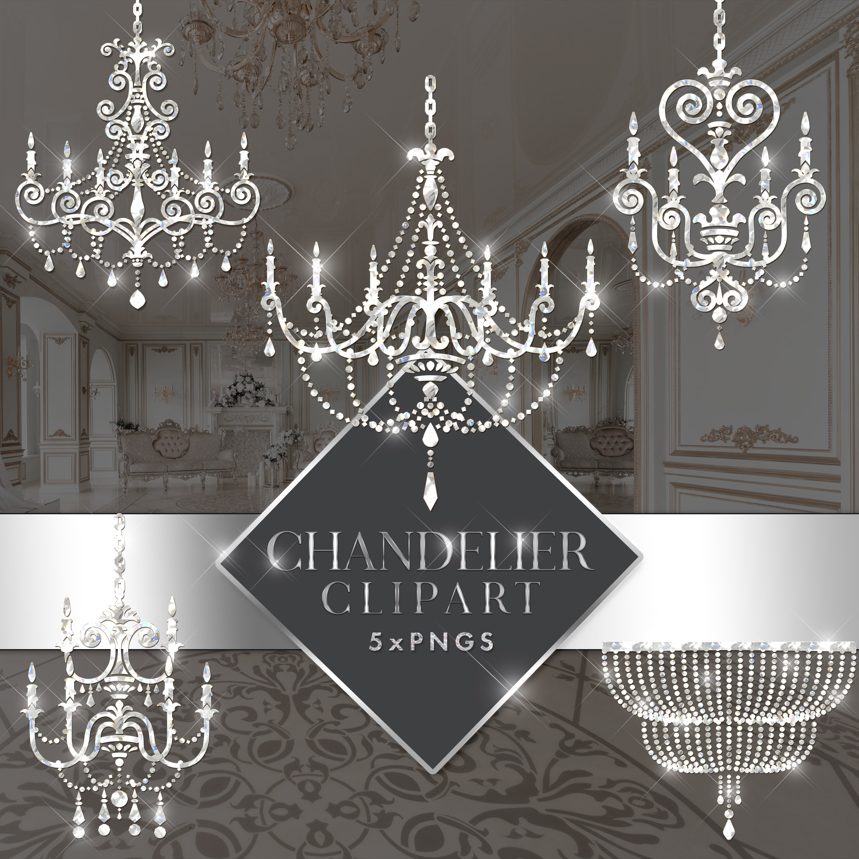 Chandelier Clipart Chandelier PNGS Crystal Clipart | Etsy