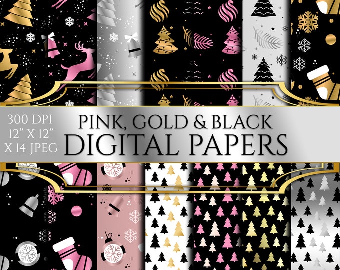 Christmas Digital Paper, Reindeer Paper, Christmas Paper, Christmas Tree Paper, Xmas Paper