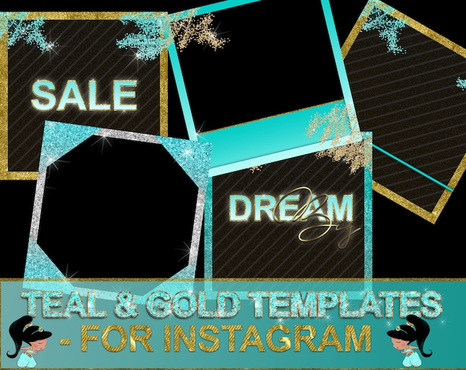GOLD INSTAGRAM TEMPLATES, Gold Ig template, Teal Ig templates, Instagram Templates