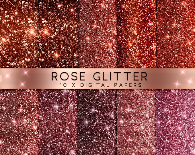 Rose Glitter Paper, Dark Pink Glitter, Glitter Digital Paper, Rose Gold Paper, Glitter Rose Gold