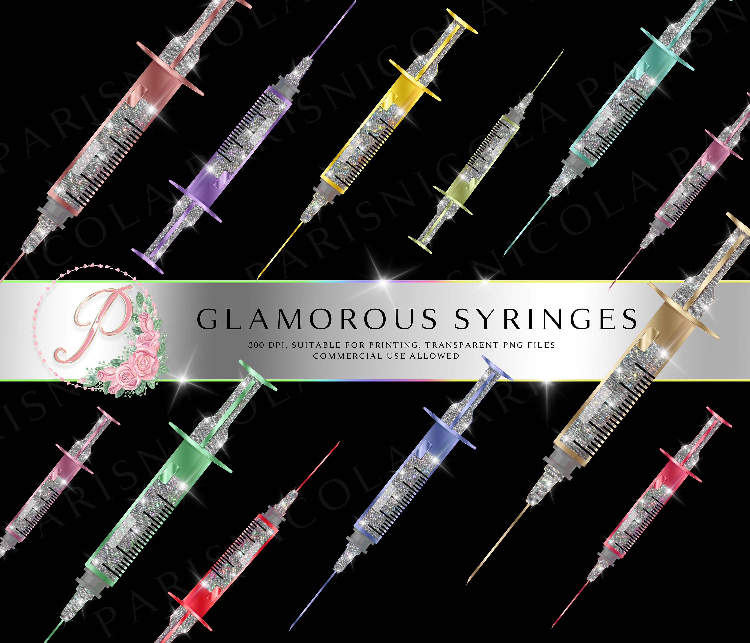 Syringe Clipart Glamorous Syringes Glitter Syringes Etsy UK