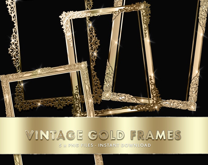 Luxury Gold Frames, PNG frames, Gold Frames, Frame Clipart, Glitter Clipart, Digital Frame, Branding clipart, Logo Clipart, Weddings