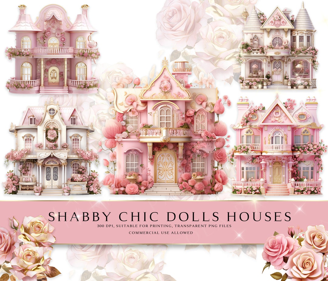 Shabby Chic Clip Art Doll House Clip Art Pink House Clip Etsy UK