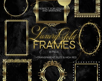 Luxury Gold Frames, PNG frames, Gold Frames, Frame Clipart, Glitter Clipart, Digital Frame, Branding clipart, Logo Clipart, Gold Frames