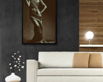 Quadro vintage con figura, fotografia artistica in seppia, decorazione femminile.