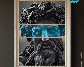 Surreal Ancient God Print: Split-Face Greek Statue (Digital Download)