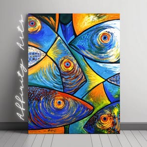 Abstract Fish Painting: Colorful Nautical Wall Art (Digital Download)