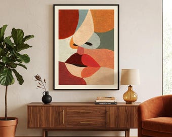 Colorful Abstract Face Print, Geometric Cubist Wall Art, Modern Minimalist Decor