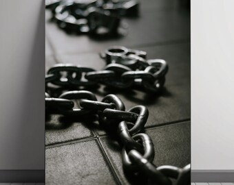 Chains of Strength Digital Art – High-Resolution Minimalist Metal Chains Photo for Wall Art, Industrial Decor, and Creative Projects