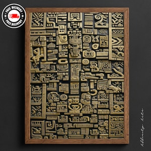 Azteekse gouden tribale canvaskunst: modern boho-huisdecor, ingelijst/ingelijst