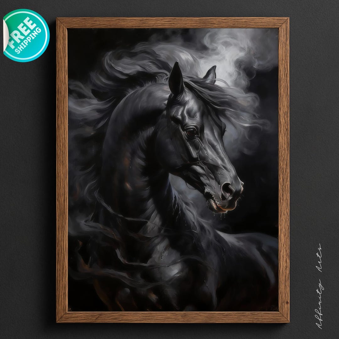 Black Stallion Wall Art Poster, Dark Fantasy Horse Print, Premium Paper ...