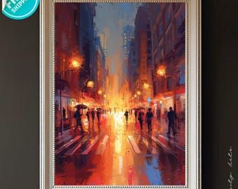 Poster Rainy City - Impression d'art mural urbain abstrait, décoration de paysage urbain moderne